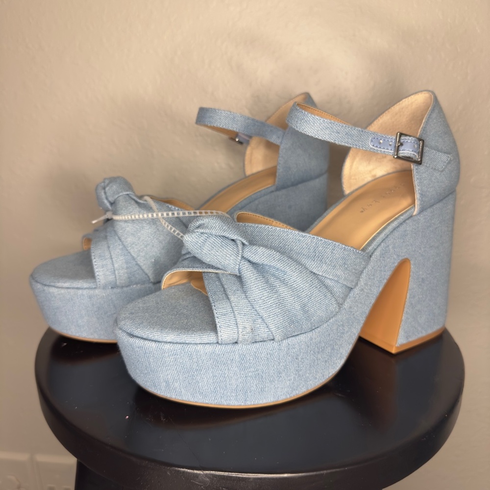 Denim Platform Sandals, Size 10